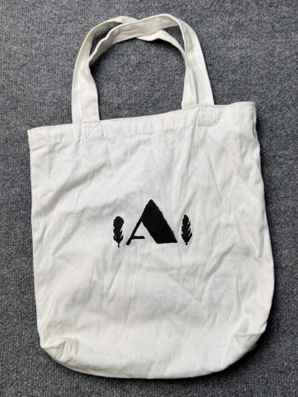 Unbranded White Canvas Tote Bag Graphic Print Distressed Need Wash AS IS